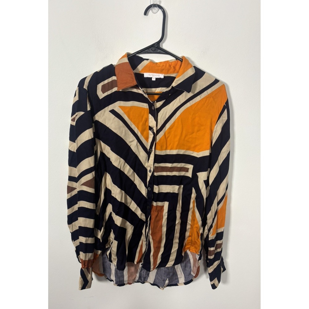 Olivaceous Button-Up Colorful Blouse Women's Medium Shirt Rayon